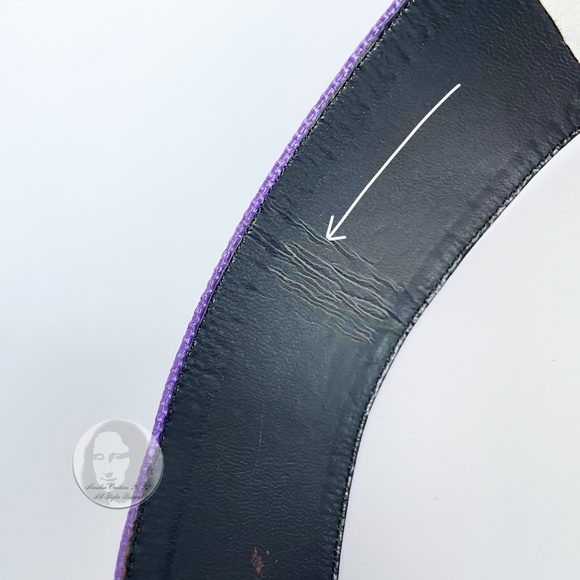 Vintage Belt by Ungaro Parallele with Round Resin Buckle Wide Purple Fabric Sz36 - Picture 9 of 10